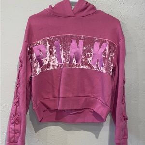 PINK velvet crop hoodie
